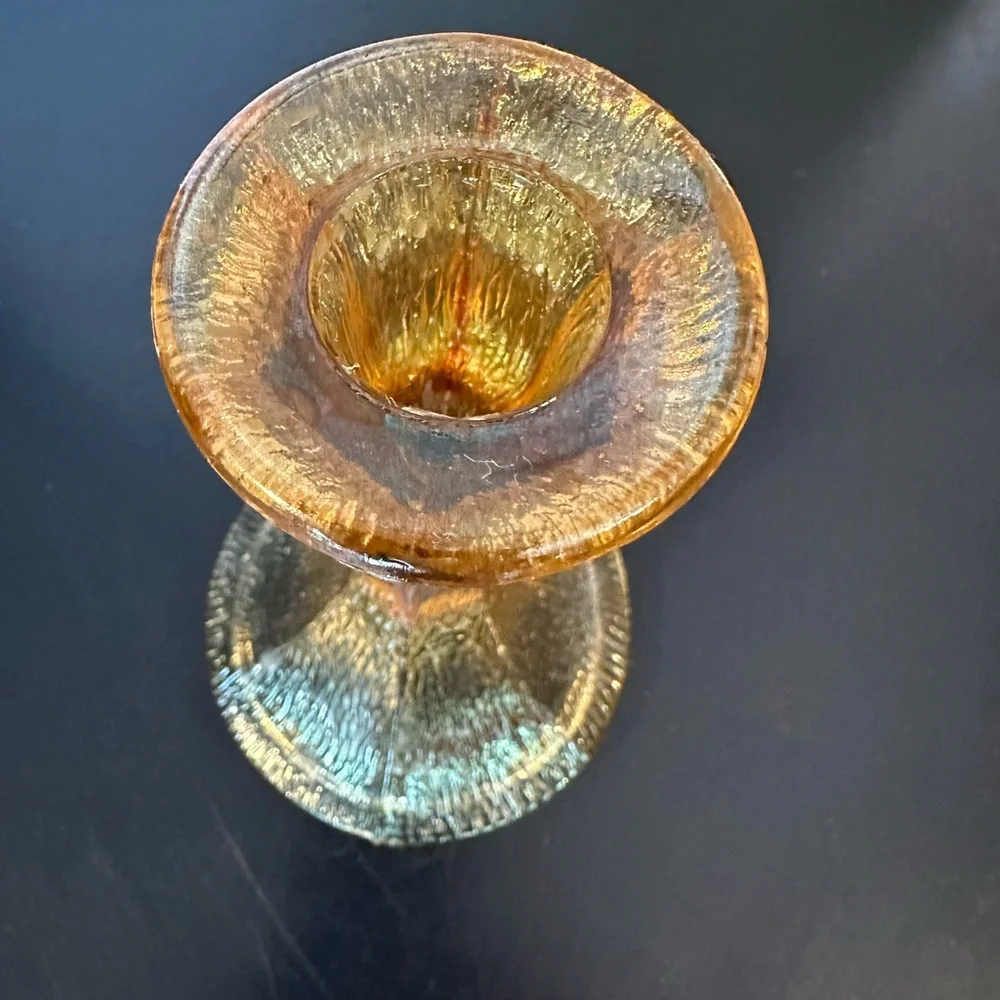 Marigold carnival glass candle stick holder‎